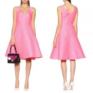 PRADA V-Neck Sleeveless A-Line Textured Dress in Neon Pink